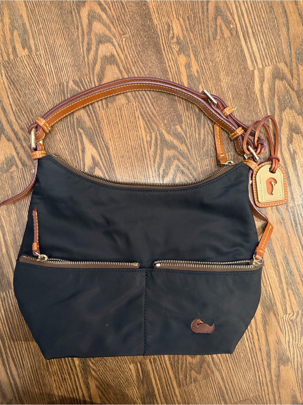 Dooney & Bourke Black Nylon Small Hobo Bag Leather Trim Classic everyday Purse
